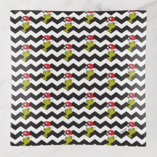 Grinch Black & White Holiday Chevron Pattern Trinket Tray
