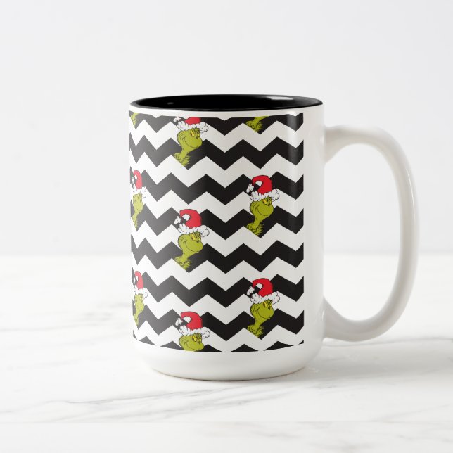 Grinch | Black & White Holiday Chevron Pattern Two-Tone Coffee Mug (Right)