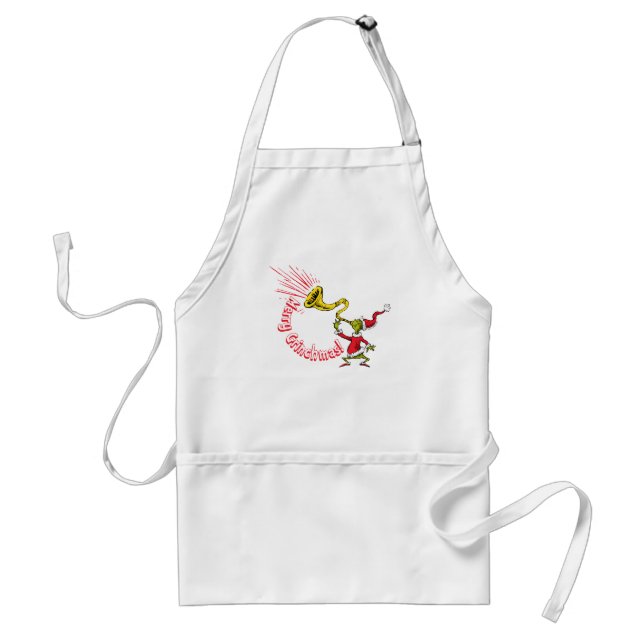 Grinch Blowing the Merry Grinchmas Horn Adult Apron (Front)