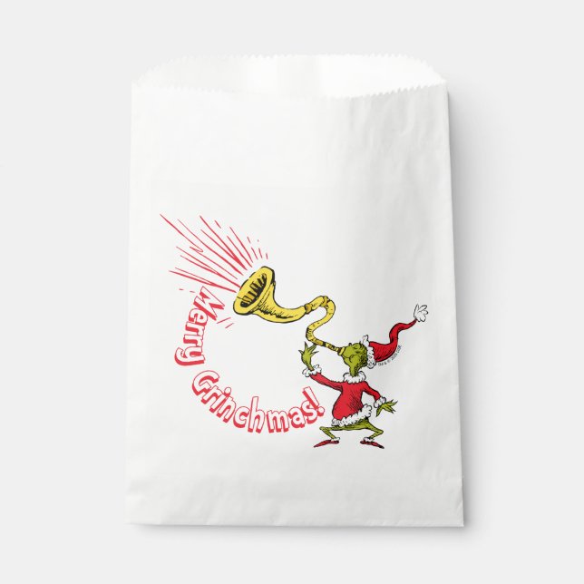Grinch Blowing the Merry Grinchmas Horn Favor Bag (Front)