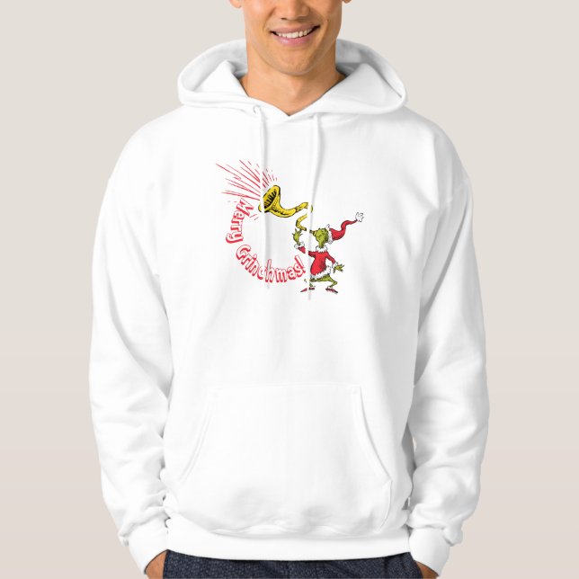 Grinch Blowing the Merry Grinchmas Horn Hoodie (Front)