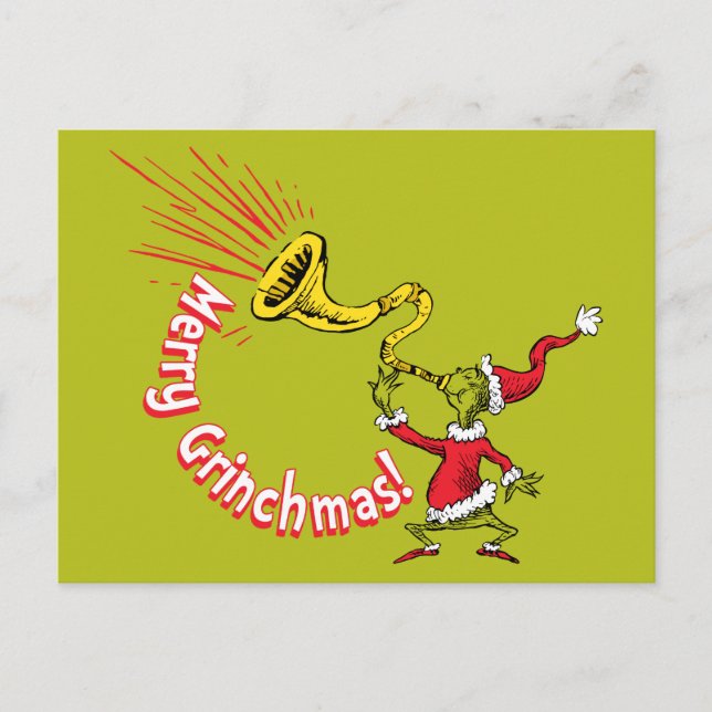 Grinch Blowing the Merry Grinchmas Horn Postcard (Front)