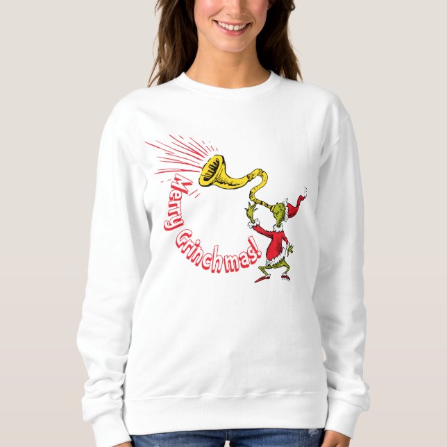 Grinch Blowing the Merry Grinchmas Horn Sweatshirt (Front)