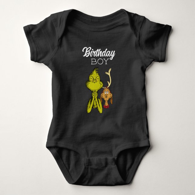 Grinch Chalkboard Birthday Boy Baby Bodysuit (Front)