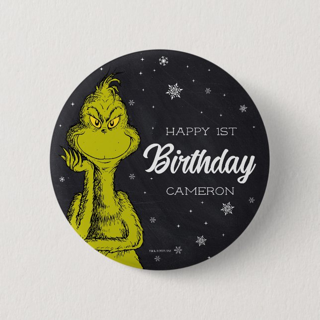 Grinch Chalkboard Birthday Button (Front)