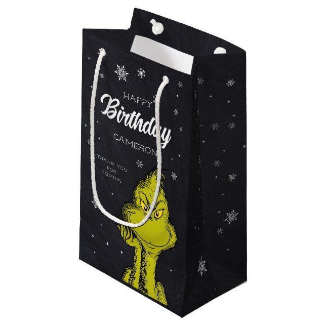 Grinch Chalkboard Birthday Favor Small Gift Bag (Front Angled)
