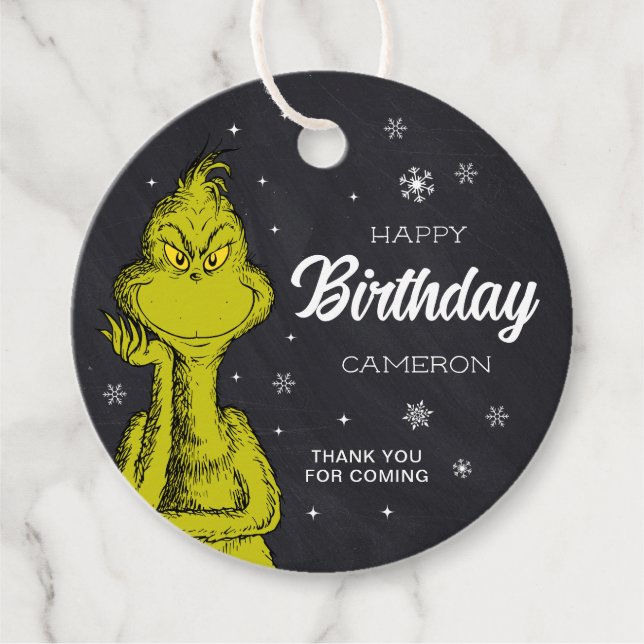 Grinch Chalkboard Birthday Favor Tags (Front)