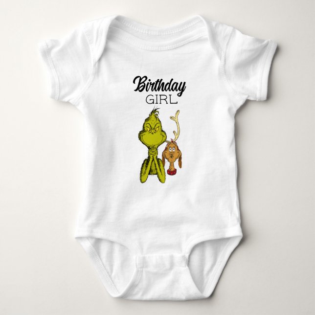 Grinch Chalkboard Birthday Girl Baby Bodysuit (Front)