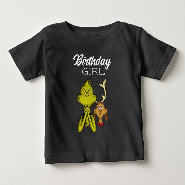 Grinch Chalkboard Birthday Girl Baby T-Shirt (Front)