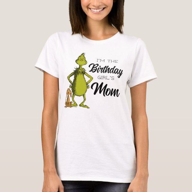 Grinch Chalkboard Birthday Girl's Mom T-Shirt (Front)