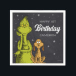 Grinch Chalkboard Birthday Napkins<br><div class="desc">Personalize this cute Dr. Seuss Grinch chalkboard napkin for your child's 1st birthday.</div>