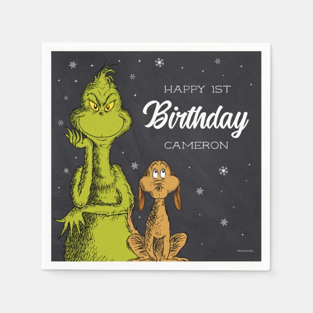 Grinch Chalkboard Birthday Napkins (Front)