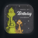 Grinch Chalkboard Birthday Paper Plates<br><div class="desc">Personalize these cute Dr. Seuss Grinch chalkboard plates for your child's 1st birthday.</div>