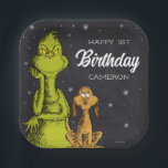Grinch Chalkboard Birthday Paper Plates<br><div class="desc">Personalize these cute Dr. Seuss Grinch chalkboard plates for your child's 1st birthday.</div>