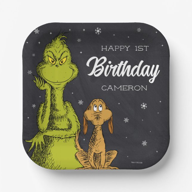 Grinch Chalkboard Birthday Paper Plates (Front)