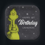 Grinch Chalkboard Birthday Paper Plates<br><div class="desc">Personalize these cute Dr. Seuss Grinch chalkboard napkins for your child's 1st birthday.</div>
