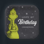 Grinch Chalkboard Birthday Paper Plates<br><div class="desc">Personalize these cute Dr. Seuss Grinch chalkboard napkins for your child's 1st birthday.</div>