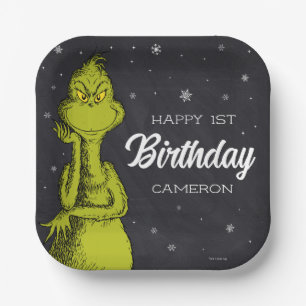 Grinch Chalkboard Birthday Paper Plates