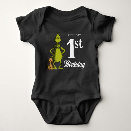 Grinch Chalkboard First Birthday Baby Bodysuit