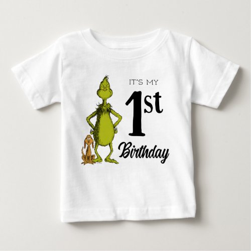 Grinch Chalkboard First Birthday Baby T_Shirt