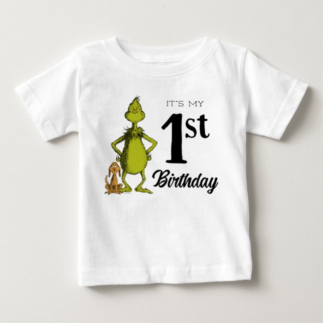 Grinch Chalkboard First Birthday Baby T-Shirt (Front)