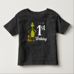 Grinch Chalkboard First Birthday Toddler T-shirt<br><div class="desc">Check out this fun Dr. Suess Grinch chalkboard first birthday shirt.</div>