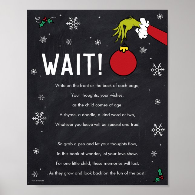Grinch Chalkboard Guest Book Party Sign (Front)