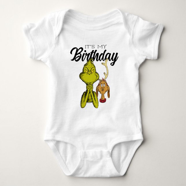 Grinch Chalkboard It's My Birthday Baby Bodysuit (Front)
