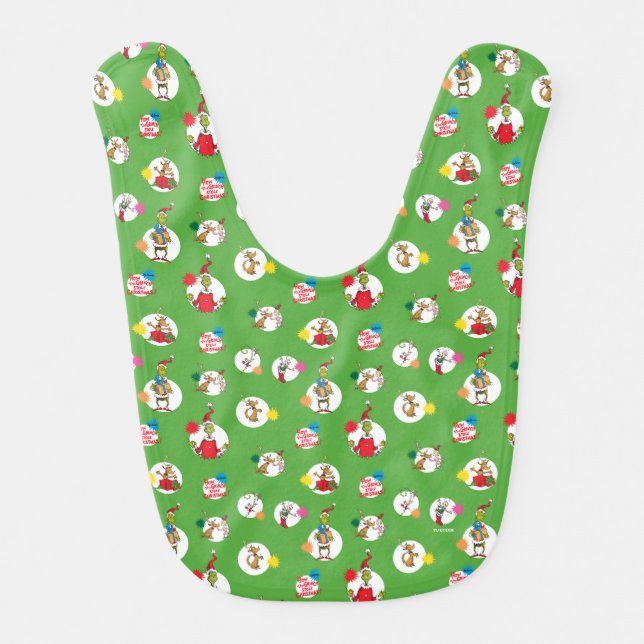 Grinch | Christmas Dot Pattern Baby Bib (Front)