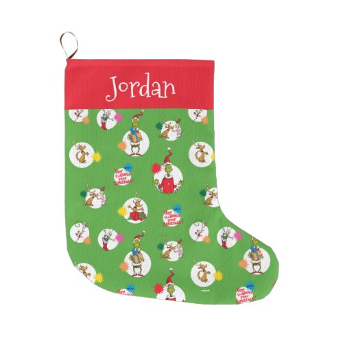 Grinch  Christmas Dot Pattern Large Christmas Stocking