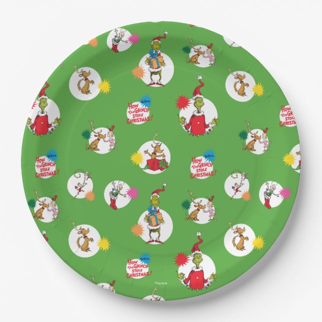 Grinch | Christmas Dot Pattern Paper Plates (Front)