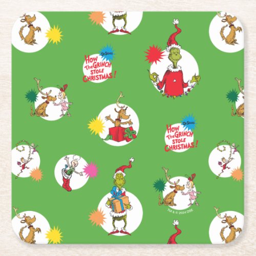 Grinch  Christmas Dot Pattern Square Paper Coaster