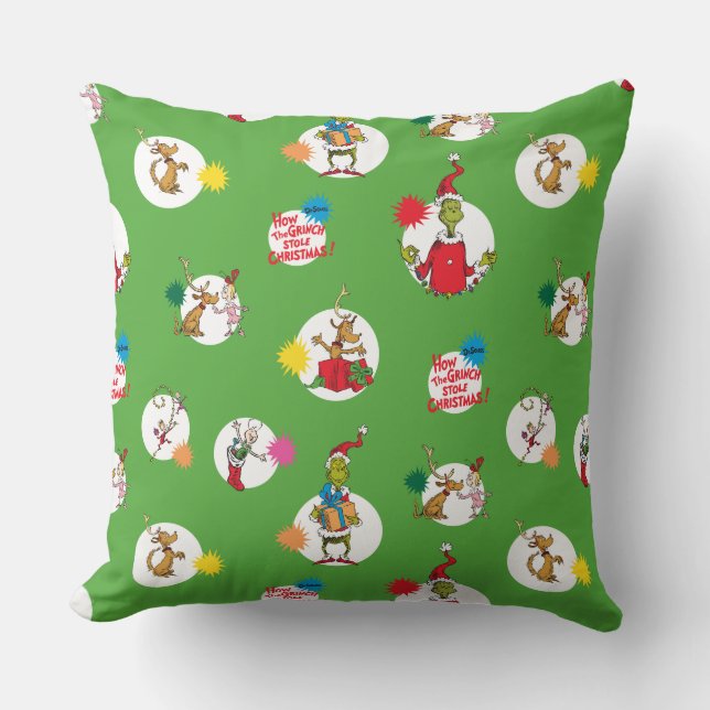 Grinch | Christmas Dot Pattern Throw Pillow (Front)
