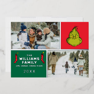 Grinch Christmas Family Photo Collage Foil Holiday Card