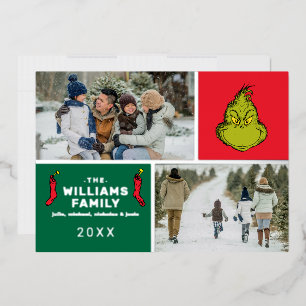 Grinch Christmas Family Photo Collage Foil Holiday Card