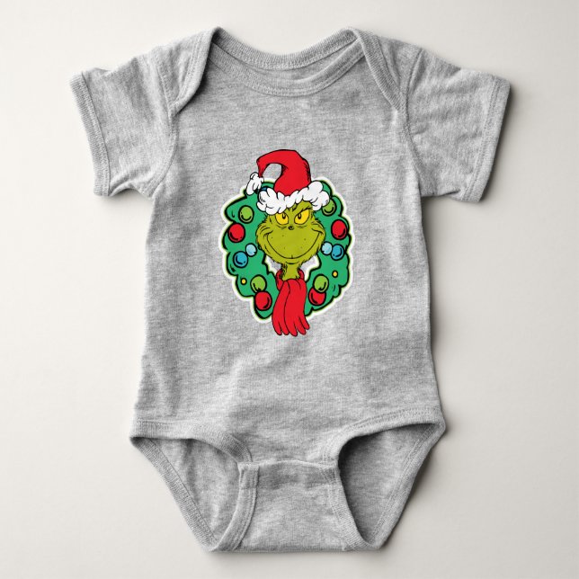Grinch | Christmas Holiday Wreath Baby Bodysuit (Front)