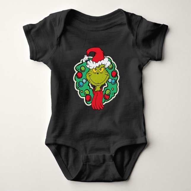Grinch | Christmas Holiday Wreath Baby Bodysuit (Front)