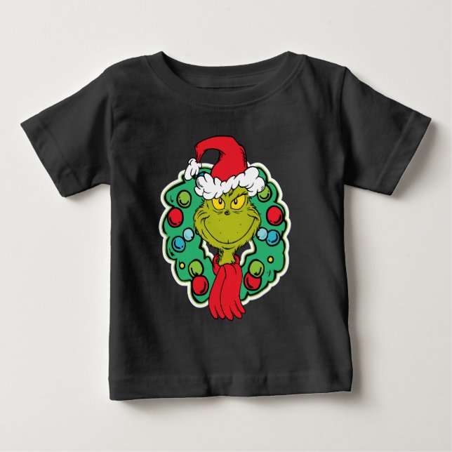 Grinch | Christmas Holiday Wreath Baby T-Shirt (Front)