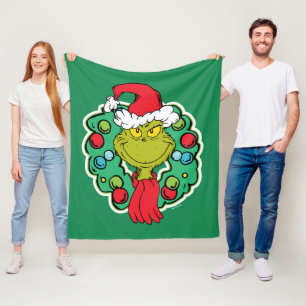 Grinch Christmas Holiday Wreath Fleece Blanket