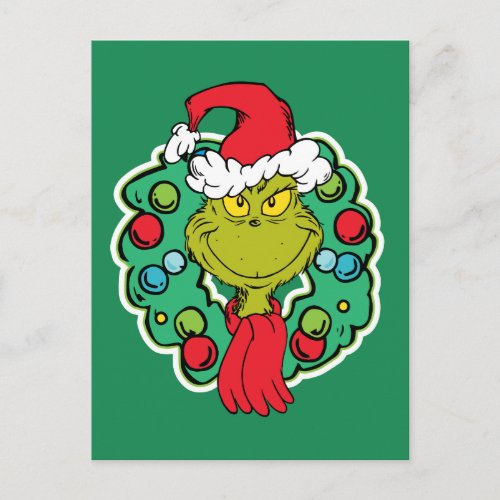 Grinch  Christmas Holiday Wreath Postcard