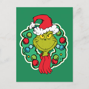 Grinch Christmas Holiday Wreath Postcard