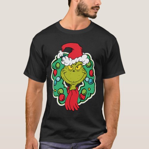 Grinch  Christmas Holiday Wreath T_Shirt