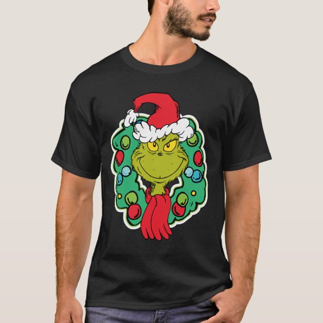 Grinch | Christmas Holiday Wreath T-Shirt (Front)