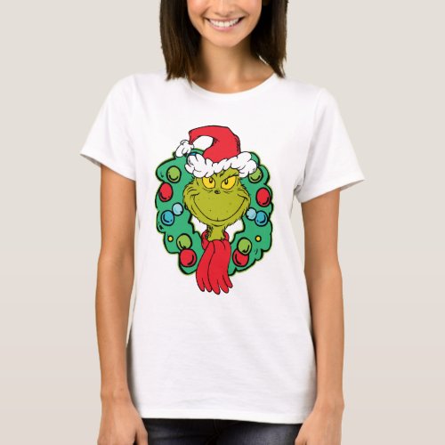 Grinch  Christmas Holiday Wreath T_Shirt