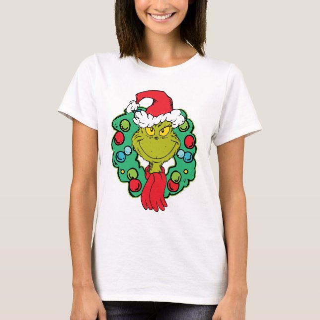 Grinch | Christmas Holiday Wreath T-Shirt (Front)