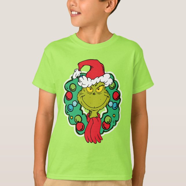 Grinch | Christmas Holiday Wreath T-Shirt (Front)