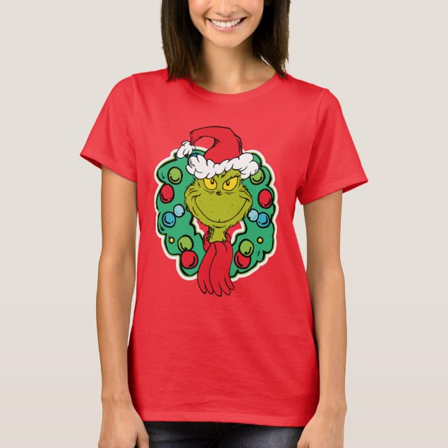 Grinch | Christmas Holiday Wreath T-Shirt (Front)