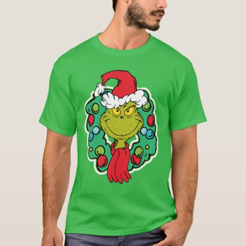 Grinch  Christmas Holiday Wreath T_Shirt