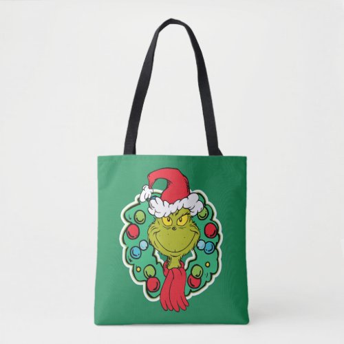 Grinch  Christmas Holiday Wreath Tote Bag