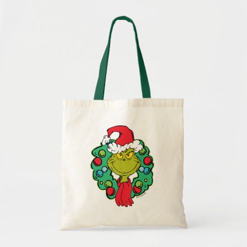 Grinch  Christmas Holiday Wreath Tote Bag